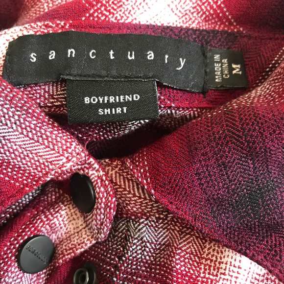 Sanctuary Red Plaid Boyfriend Shirt w/ Snap Front - Picture 8 of 8